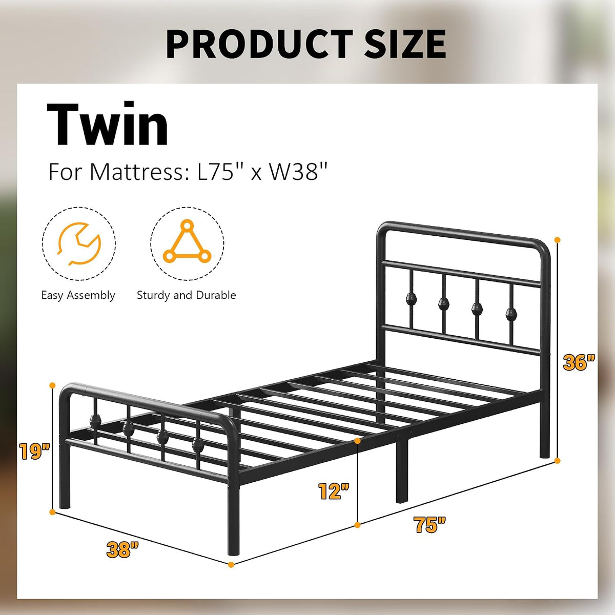 lutown-teen 12 inch twin bed frames with headboard shown in use