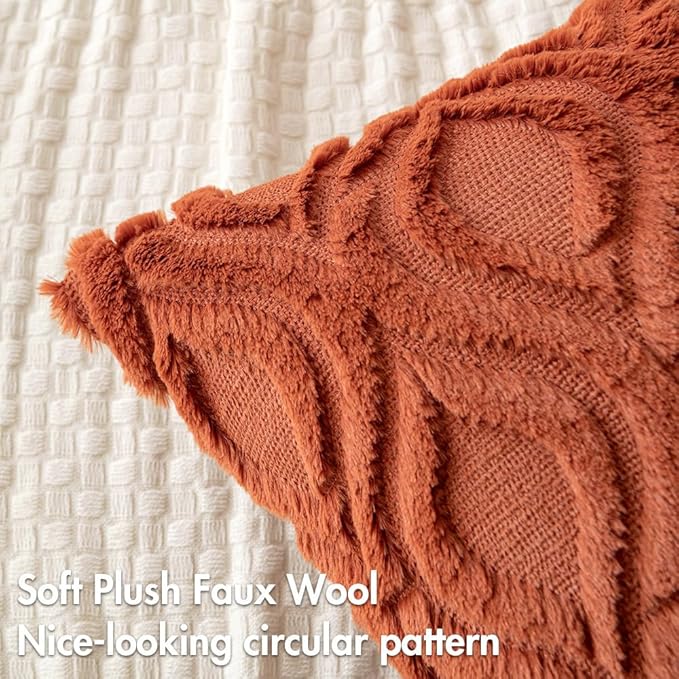 MIULEE Rust Fall Throw Pillow Covers 18x18 Inch, Soft Plush Faux Wool Solid - Image 2