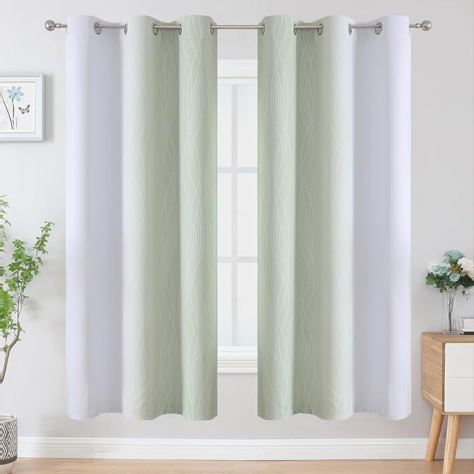 Estelar Textiler Sage and Greyish White Ombre Blackout Curtains 72 Inches Length - Image 2