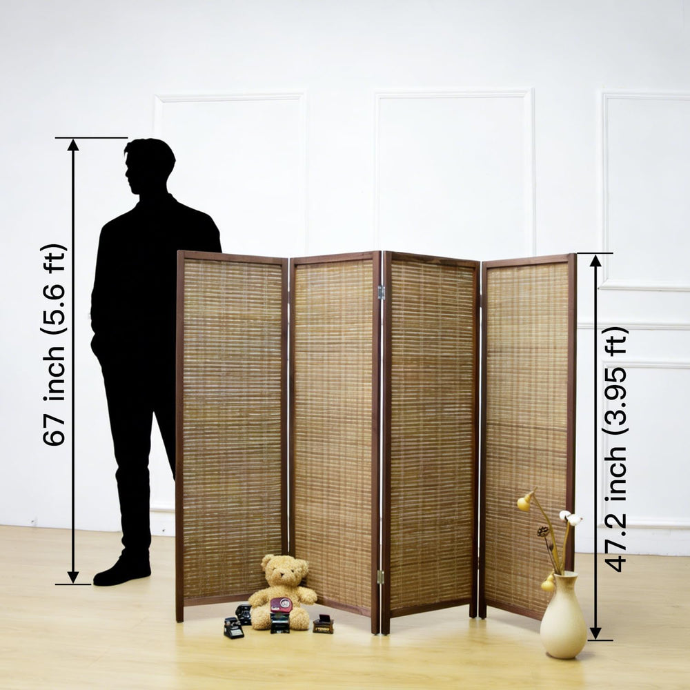 Furnnylane 4 Panel Short Room Divider Screen,Brown Freestanding Partition,Sma...