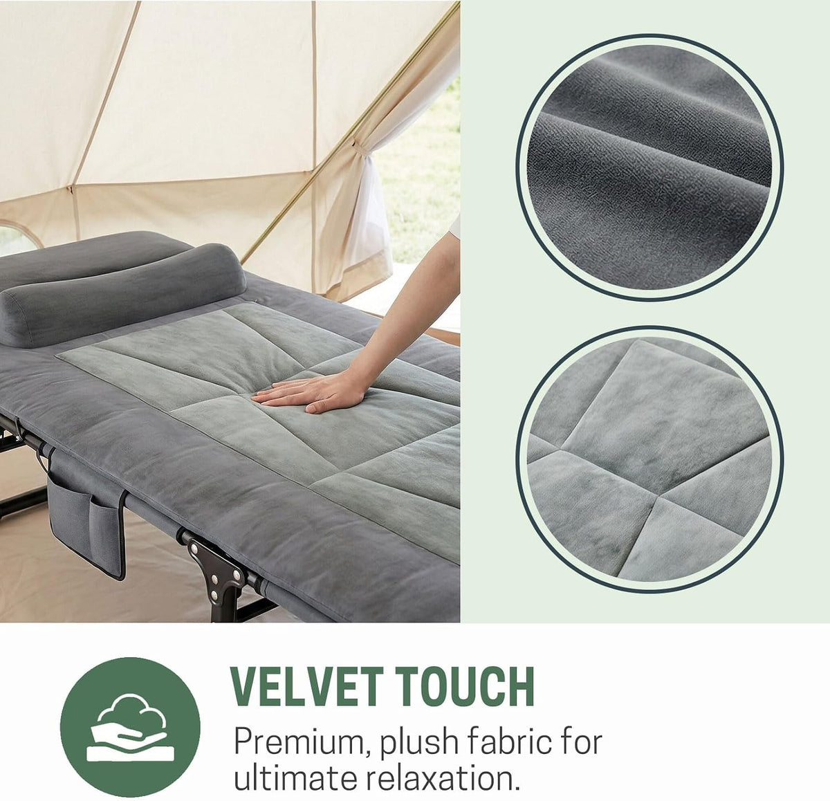 mopaicot camping cots for adults, camping lounge chair, close-up detail