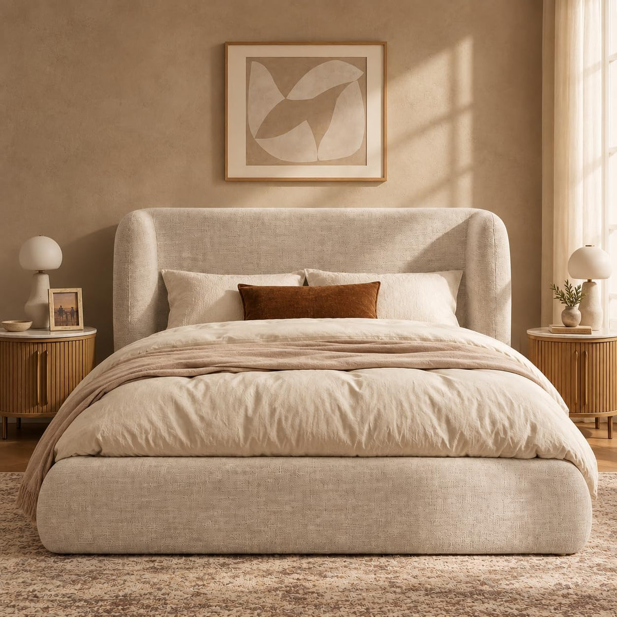 yechen queen platform bed frame, upholstered queen bed, main product view