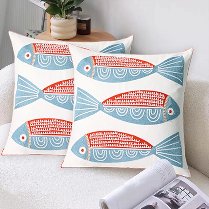 2 PCS Embroidered Throw Pillow Cover Cotton Decorative Square Cushion Cases - Image 2