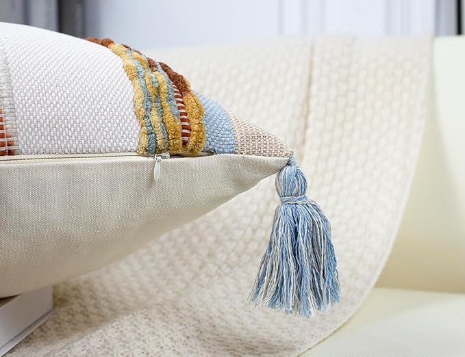 PANOD Boho Long Lumbar Throw Pillow Cover 16 x 36 Light Blue, Chenille Morocan - Image 5