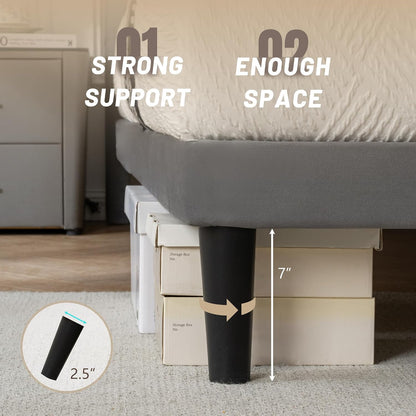 queen size platform bed frame with velvet headboard showing dimensions