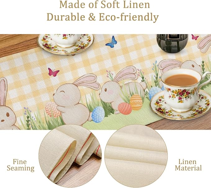 Easter Table Runner, Linen Floral Pattern, Pastel Pink, 13x72 Inch, Rustic Style - Image 4