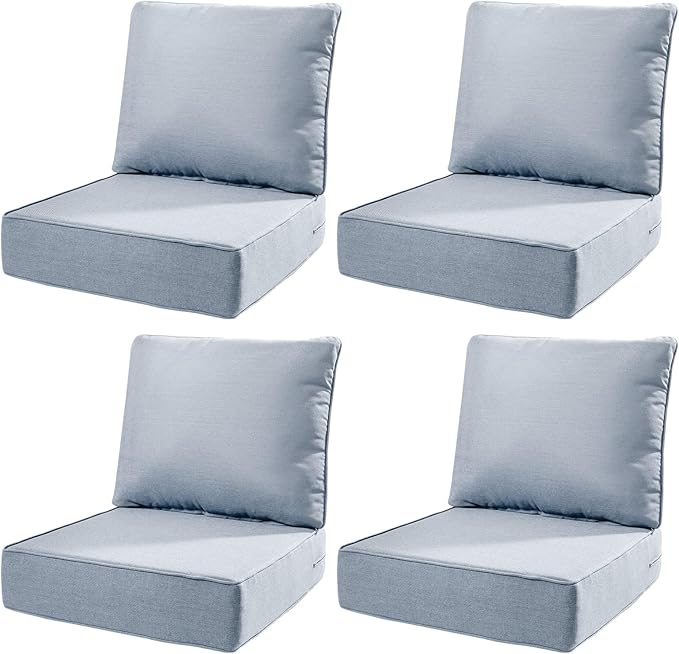 6" Thick Outdoor Cushions 22x24x6, 4-Set Deep Seat Patio Cushions by Pugire