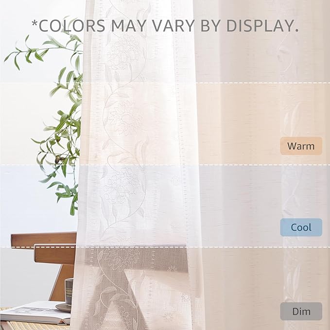 jinchan Winslow Linen Curtains for Bedroom 63 Inches Length Embroidered - Image 7
