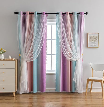 Star Girl and Kids Curtains for Bedroom Rainbow Ombre Double Layer Cute Shot - Image 6