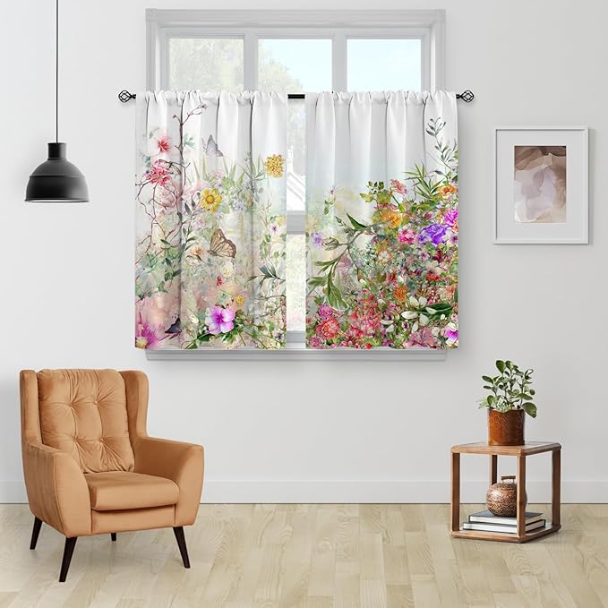 Aimego Floral Leaves Vintage Kitchen Curtains - Image 2
