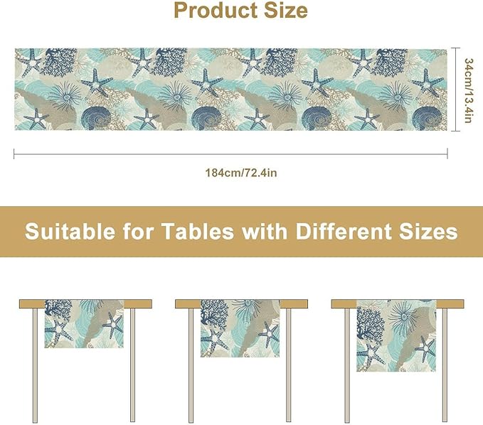 Marine Life Table Runner, Sea Underwater World Ocean Creature Table Runner - Image 7