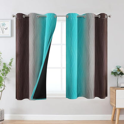 Estelar Textiler Brown and Teal Ombre Blackout Curtains 45 Inch Length 2 Panels by ESTELARTEXTILER