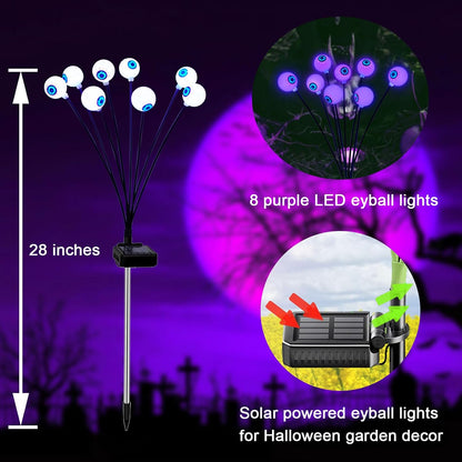 Solar Eyeball Lights for Halloween 32 Purple LED Swaying Firefly Lights Waterproof Outdoor Stake Lights for Yard Garden Lawn Patio 4 Pack