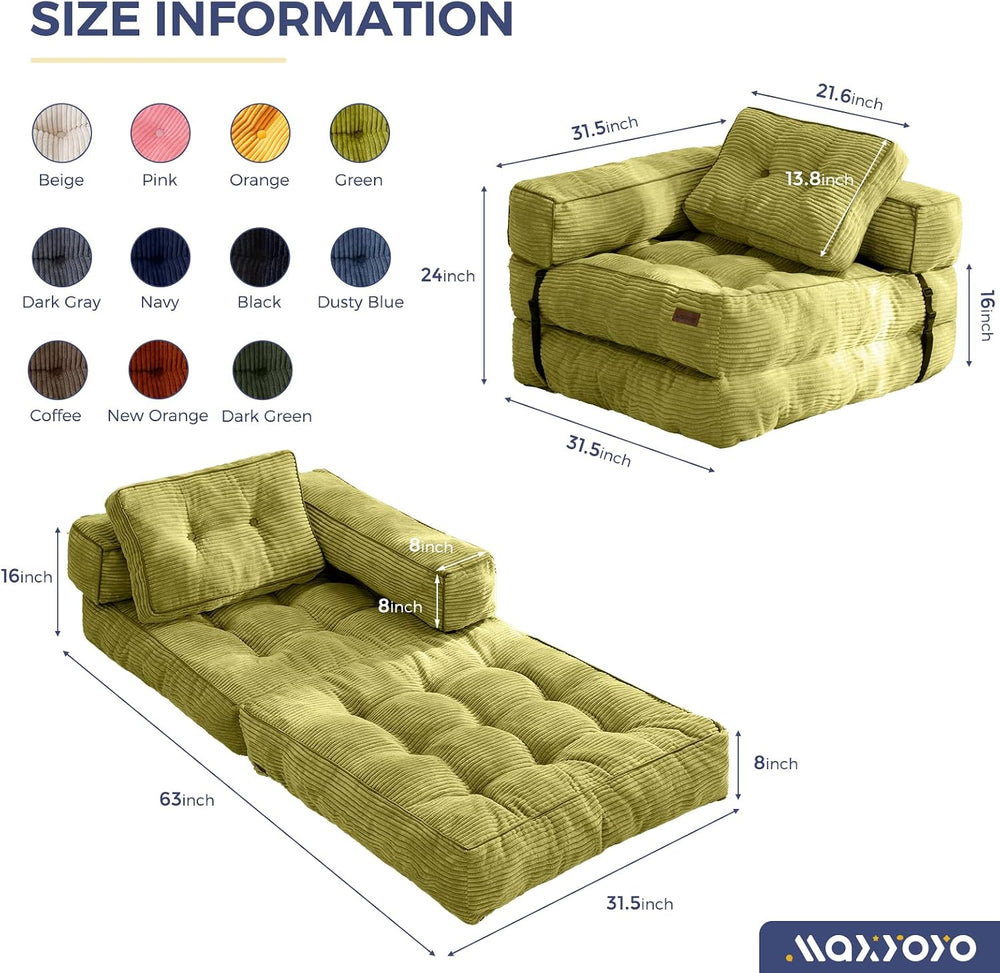 MAXYOYO Folding Sofa Bed, Convertible Chair Bed with Pillow
