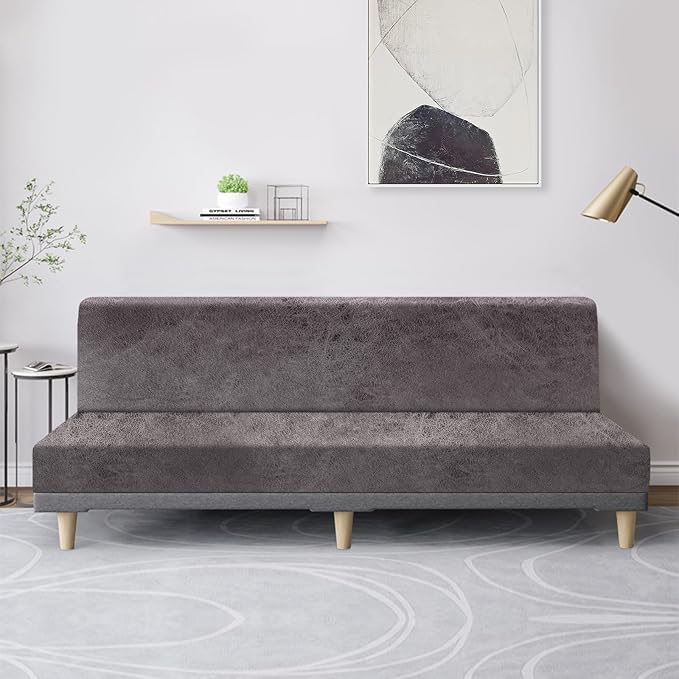 molasofa Leather Like Stretch Futon Slipcover Armless Futon Bed Sofa Cover - Image 3