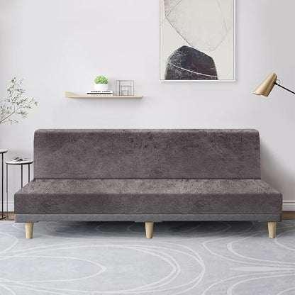 molasofa Leather Like Stretch Futon Slipcover Armless Futon Bed Sofa Cover - Image 3