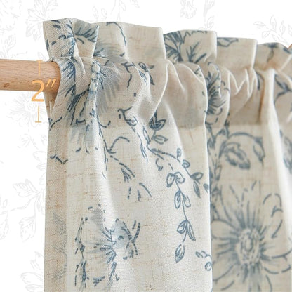 jinchan Floral Linen Tier Curtains Blue Flower on Beige Cafe Curtains 36 Inch - Image 7