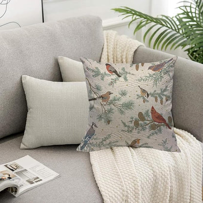 TKS MITLAN Winter Birds Pillow Covers 18 x 18 Inch Green Botanical Sparrow Red - Image 5