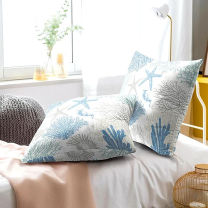 Coastal Nautical Throw Pillow Cover 18x18 inch Set of 2 Beach Themed Sea Coral - Image 6