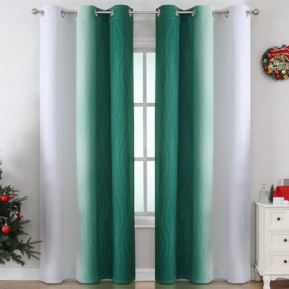 Estelar Textiler Green and Greyish White Blackout Curtains - Image 2