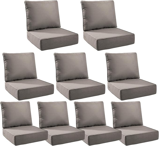 6" Thick Outdoor Cushions 24x24x6, 9-Set Deep Seat Patio Cushions by Pugire