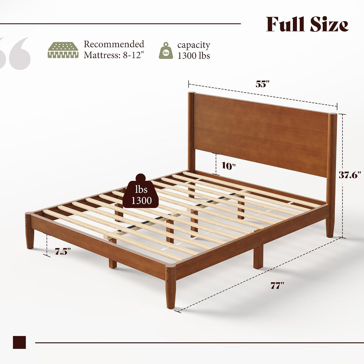 amerlife solid wood full bed frame, mid century shown in use