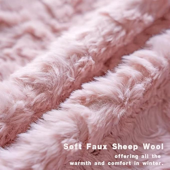 Neelvin Set of 2 Faux Fur Throw Pillow Covers 16x16 Inch Pink Cozy Soft Solid - Image 2