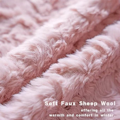 Neelvin Set of 2 Faux Fur Throw Pillow Covers 22x22 Inch Pink Cozy Soft Solid - Image 2