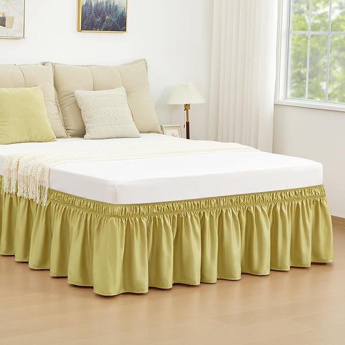 RIMELA Bed Skirt Queen Size Champagne Green 15 Inch Drop, Wrap Around Elastic - Image 6