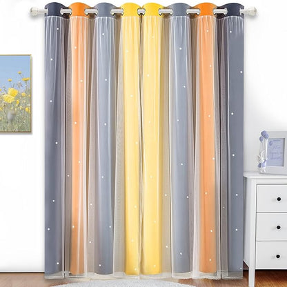 Kinryb Nursery/Kids/Girls Room Star Cut Out Blackout Rainbow Curtain - Image 2