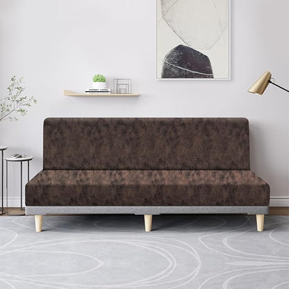 molasofa Leather Like Stretch Futon Slipcover Armless Futon Bed Sofa Cover - Image 3