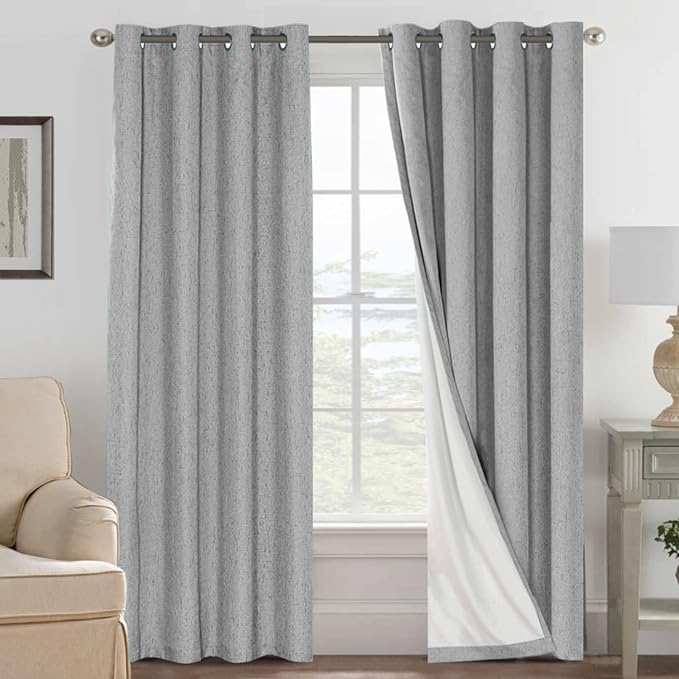 H.VERSAILTEX Linen Blackout Curtains 108 Inches Long 100% Blackout Thermal by HVERSAILTEX