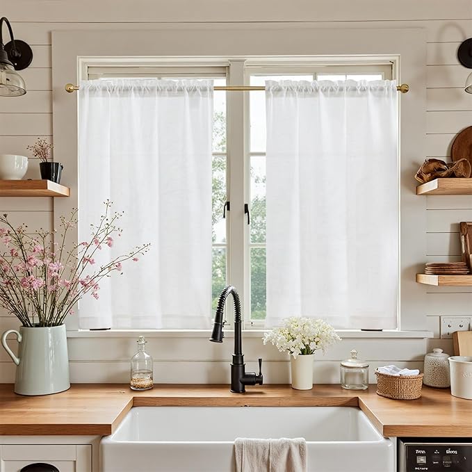 jinchan Kitchen Curtains Linen Tier Curtains 36 Inch Farmhouse Cafe Drapes by JINCHAN