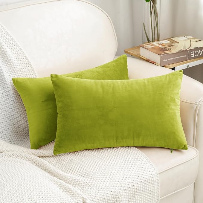 HWY 50 Leaf Green Velvet Rectangular Throw Pillow Covers 12x20 Inch by HWY50