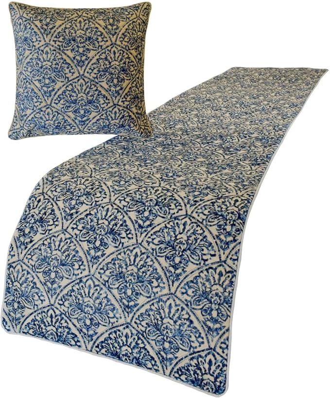 The HomeCentric King/Queen/Twin Blue Designer Queen 74"x18" Bed Runner by TheHomeCentric