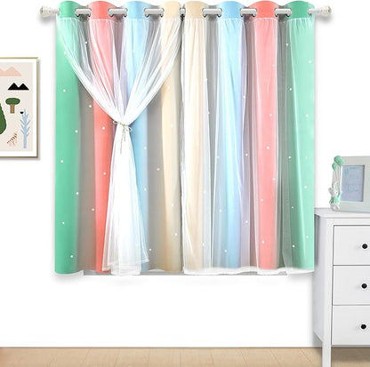 Kinryb Nursery/Kids/Girls Room Star Cut Out Blackout Rainbow Curtain - Image 2