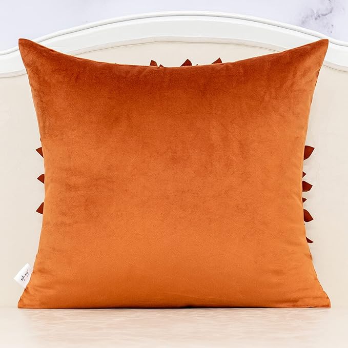 Alerfa 3D Flower Handmade Throw Pillow Cover Decorative Orange Velvet - Image 2