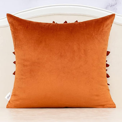 Alerfa 3D Flower Handmade Throw Pillow Cover Decorative Orange Velvet - Image 2