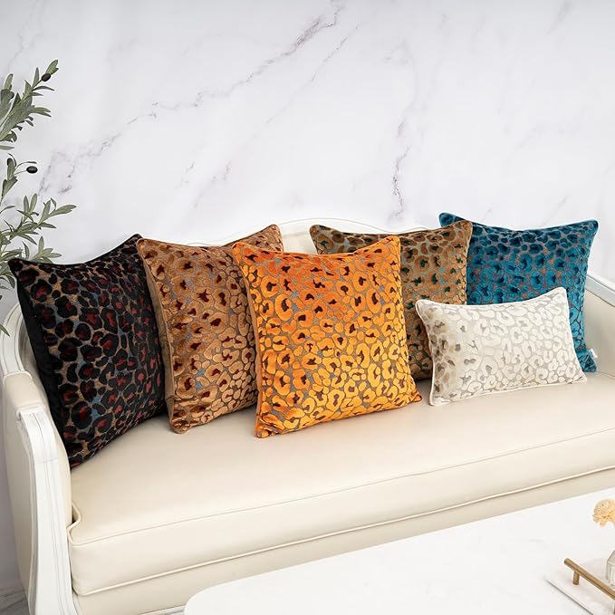 Alerfa Orange Floral Throw Pillow Cover 18 x 18 Inch Cut Velvet Sqaure Luxury - Image 8
