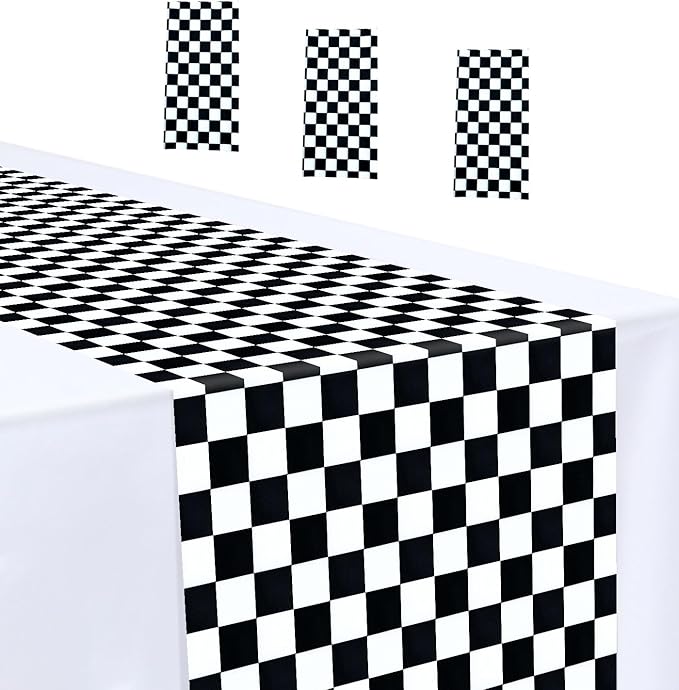 3 Pcs Black and White Checkered Table Runner 14 x 108 Plastic Table Runner by MUNILAIL