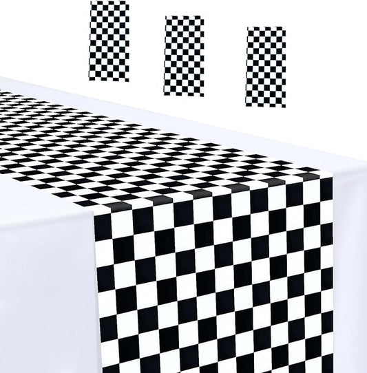 3 Pcs Black and White Checkered Table Runner 14 x 108 Plastic Table Runner by MUNILAIL