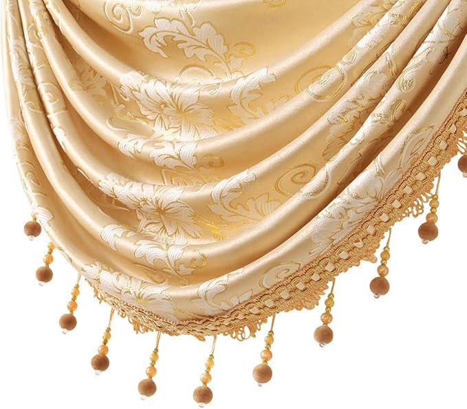 ELKCA Golden Floral Jacquard Swag Waterfall Valance - Image 2