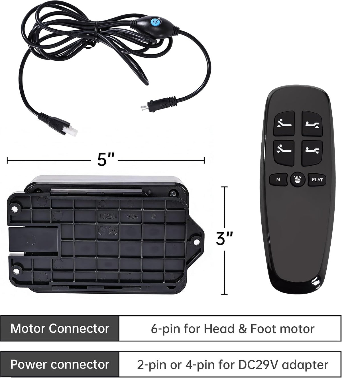 richmat adjustable bed control box hjc25 replacement with showing dimensions