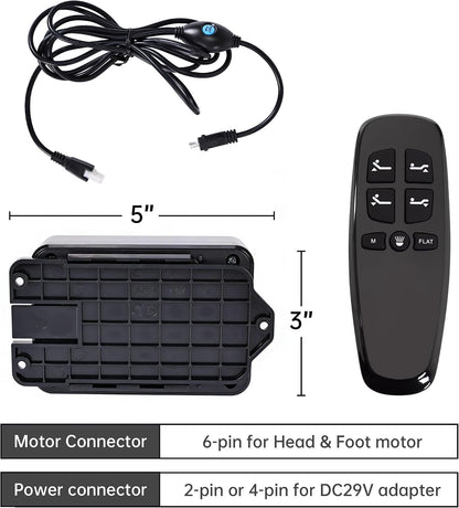 richmat adjustable bed control box hjc25 replacement with showing dimensions