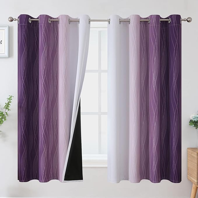 Estelar Textiler Purple and Greyish White Blackout Curtains 63 Inch Length 2 by ESTELARTEXTILER