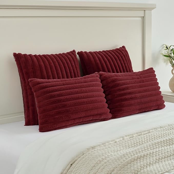 FUTEI Christmas Burgundy Throw Pillow Covers Set of 2, 20x20 Inch Striped - Image 5
