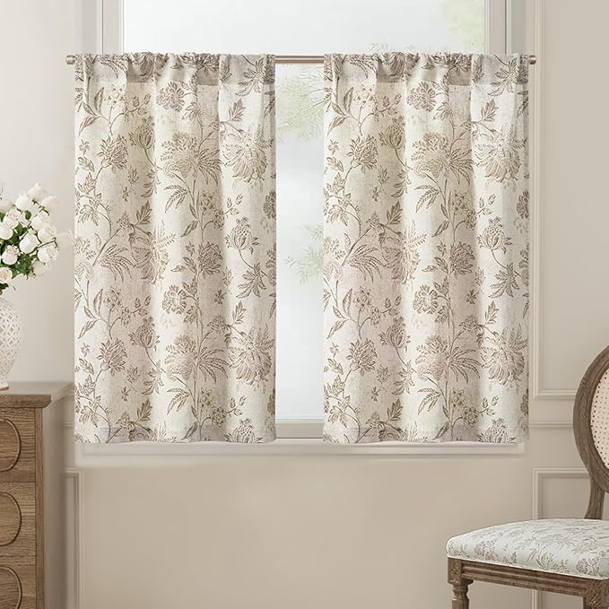jinchan Floral Linen Tier Curtains 36 Inch Farmhouse Cafe Curtains Rod Pocket by JINCHAN