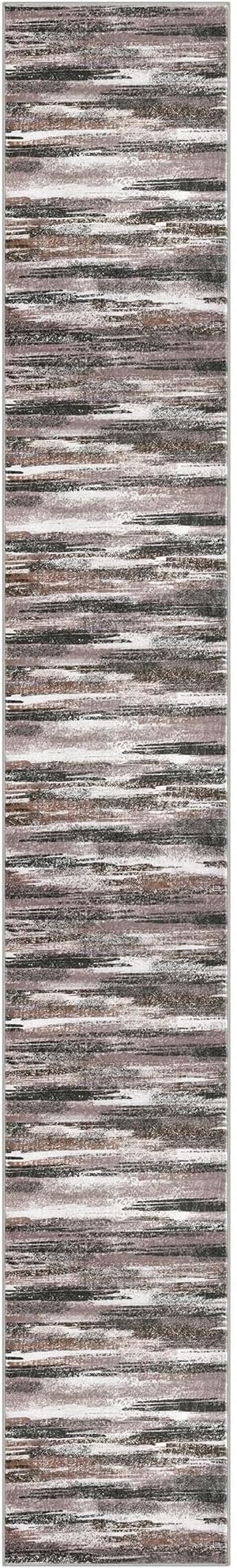 Modern Abstract Runner Rug 2.6x18, Dark Light Brown White Washable Long Kitchen - Image 8