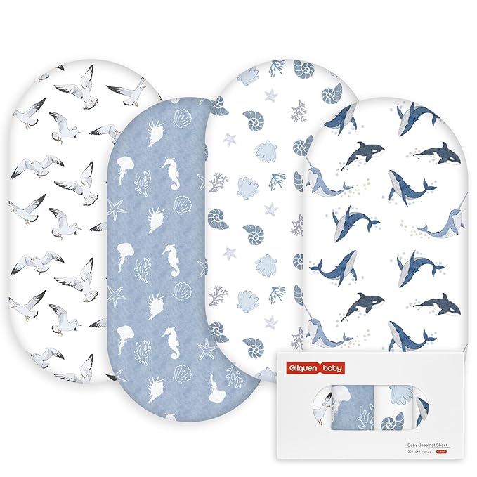 Gllquen Baby Bassinet Sheets 4 Pack, Breathable Cozy Fitted Mattress Sheet by GLLQUENBABY