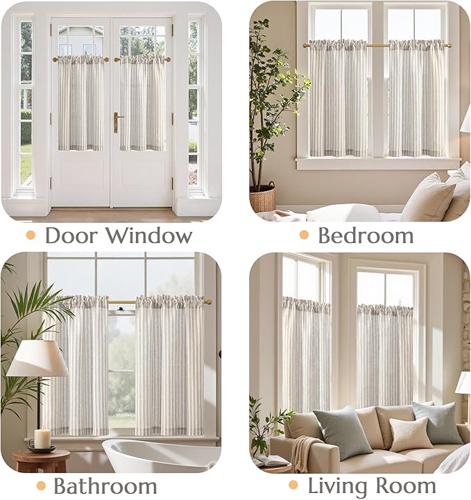 jinchan Striped Linen Kitchen Curtains 36 Inches Tier Curtains Farmhouse Modern - Image 4